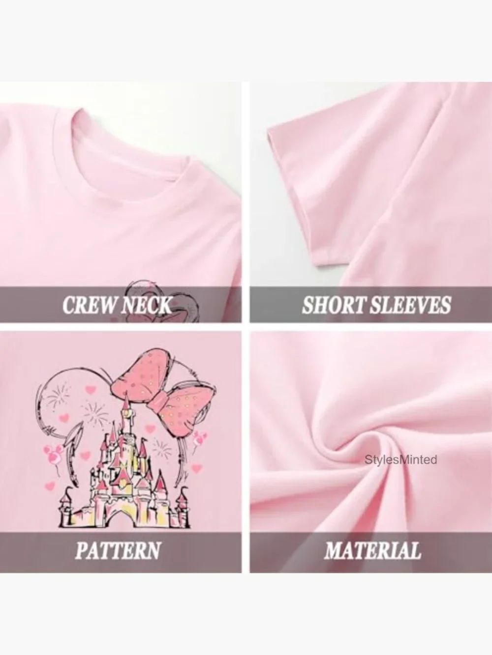 Kids Bow Graphic Short Sleeve Crew Neck T-Shirt Castle Print Vacation Tee
